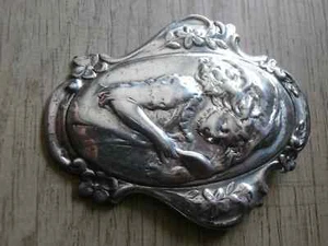 Antique Vintage Silver Art Deco Large 2.5" Brooch Pin - Girl With Mirror Nice! - Picture 1 of 3