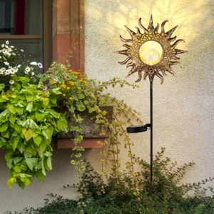 Solarleuchte Gartenstecker Außenlampe LED Erdspieß Crackle Glaskugel rost Sonne - Bild 1 von 12