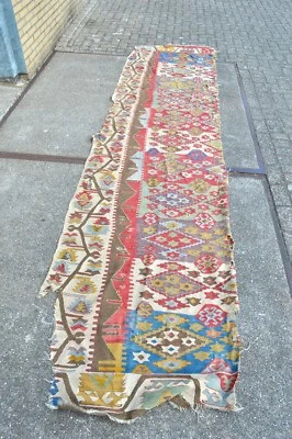 FABULOSO FRAGMENTO KILIM GRANDE ANATOLIA ANTIGUO PRIMERA MITAD SIGLO XIX Foto 1 de 4
