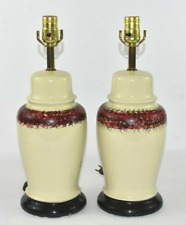 Vtg Pair Set 2 Mid Century Mod 17" Ceramic Urn Table Lamps MCM Ivory Black Red