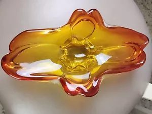 Seguso Summerso Amber bowl with Red Rim Long Cut Sides Center bowl Size - Picture 1 of 13