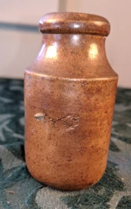 Antiguo tarro de olla de gres marrón esmalte de sal 1800 3" lanzado a mano #A - Imagen 1 de 6