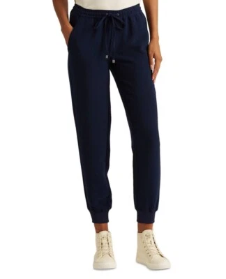 Lauren Ralph Lauren Women's Side Stripe Crepe Sweatpants French Navy Size 8 New - Image 1 of 4