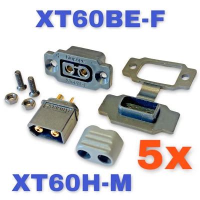 ✅ 5 Paar XT60BE-F Einbaustecker + XT60H Schwarz Gummikappe Schrauben XT60 Buchse - Bild 1 von 4