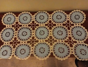Vtg Crochet Table Runner Light Blue Dresser Doily Victorian 27" X 15" Handmade - Picture 1 of 5
