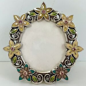 BRIGHTON Picture Frame Floral Enamel Small Oval Photo Flowers Crystals