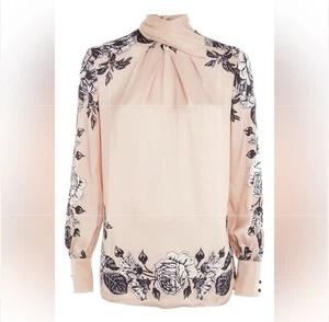 New $110 Topshop Floral Necktie Blouse Size 6 - Picture 1 of 12