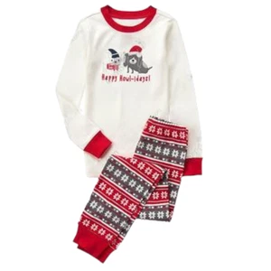 Gymboree Unisex Pajamas Sz 4 Gymmies Howl-idays 2 Pc Red Gray White Dogs - Picture 1 of 11