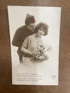 Vintage 1920s Belgian Postcard Soldier and Sweet Heart - Bild 1 von 2