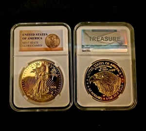 2024 - One Ounce .999 Gold American Eagle - $50- 24k Fine (BU) Glided Repro Coin - Picture 1 of 5