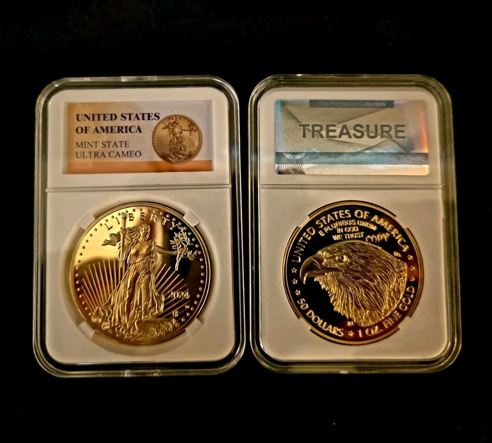 2024 - One Ounce .999 Gold American Eagle - $50- 24k Fine (BU) Glided Repro Coin - Image 1 of 4