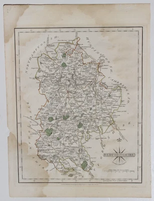 Mapa de Bedfordshire - J Cary - 1793 - Coloreado a mano - Mapa vintage (122) Foto 1 de 2