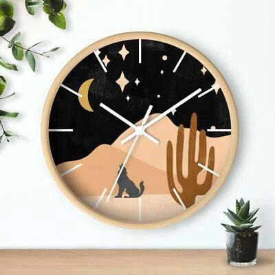 Wall Clock, Clocks, Rustic Howling Wolf Desert, Nursery Decor, Wooden, Midwest - Image 1 of 3