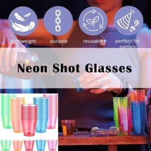 Plastic Shot Glasses Drinking Cup Clear Neon Coloured Party Bar Games Drink - Picture 1 of 7