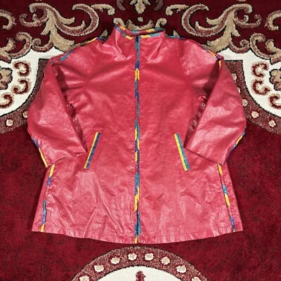 Vintage 80s Marylou Ozbolt Fibre Arts Lined Red Rain Jacket Size L Made in USA - Image 1 of 4
