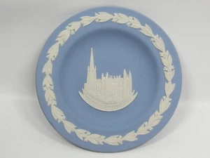 WEDGWOOD White on Blue Jasperware Wakefield Cathedral Demitasse 4.5" Saucer - Picture 1 of 6