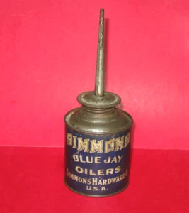 Vintage Simmons Hardware Blue Jay Oiler Oil Metal Can Advertising - Picture 1 of 7