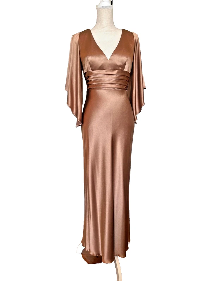 Элегантный выпуск Нью-Йорк бронза VNeck погружения завышенной талией платье женщин 8 новый с Ярлыками - Изображение 1 из 4