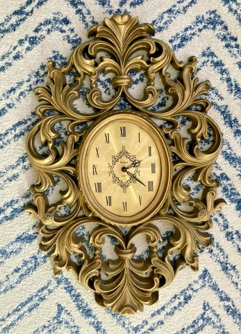 Vintage Burwood Gold Ornate Wall Clock Hollywood Regency 31”x21” 1970 Cover