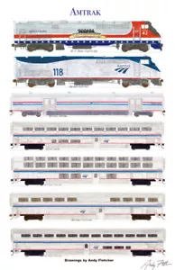Motore Amtrak Veterans con poster firmato Andy Fletcher Superliners 11""x17 - Foto 1 di 1