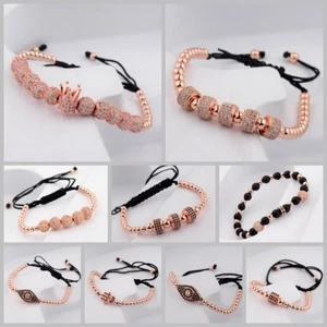 24kt Luxury Men Micro Pave Rose Gold CZ Braiding Macrame Bracelet&Bangle Jewelry - Picture 1 of 89