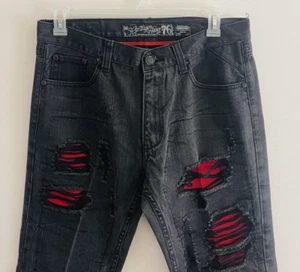 Pantalones de mezclilla Heritage America 76 Distillery negros desgastados para hombre 34x33 rojos - Imagen 1 de 15