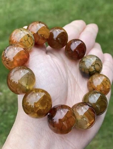 Natural Agate Dragon Scale 19-20MM bead bracelet, Wrist 18CM/7”, 12beads - Picture 1 of 5