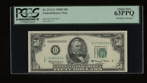 DBR 1950-E $50 FRN Chicago Fr. 2112-G PCGS 63 PPQ Serial G17496183A - Picture 1 of 2