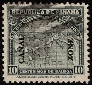 Canal Zone Stamp Scott # 37 Used F-VF Light Cancel - 10 Cents Gray Map Issue - Picture 1 of 1