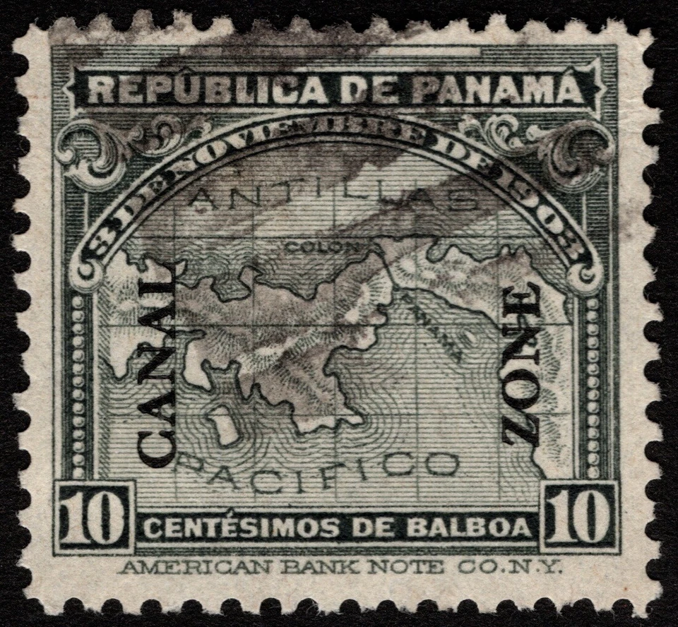 Canal Zone Stamp Scott # 37 Used F-VF Light Cancel - 10 Cents Gray Map Issue - Image 1 of 1
