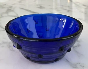 SIGNED Blenko Cobalt Blue Glass Hobnail / Studded Bowl 6 1/4”x 2 1/2” Excellent - Picture 1 of 7