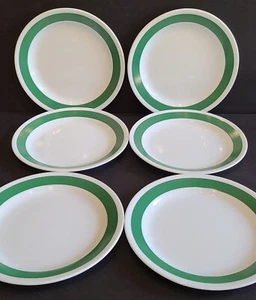 Corelle Hunter Green Set of 6 Bread Dessert Plates 7" Green Band on White - Foto 1 di 7