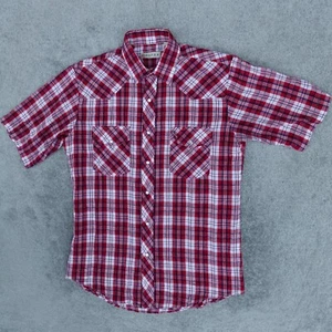 Roper Shirt Mens Medium Red Plaid Pearl Snap Short Sleeve Western Cowboy Pockets - Picture 1 of 9