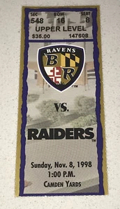 Biglietto Rod Woodson Pick 6 #12 Raiders Ravens NFL Camden Yards Stub 8/11/1998 - Foto 1 di 2