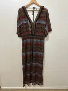 Eva Mendes Woman Crochet Maxi Dress Sz 2X Sheer Boho Western Beachy Travel Vacay - Picture 1 of 13