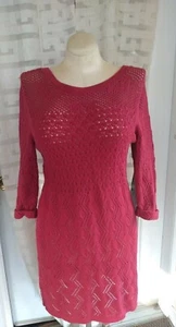 ELLE Women's 3/4 Sleeve Scoop Neck Knitted Cotton Sweater Dress Burgundy Large - Picture 1 of 6