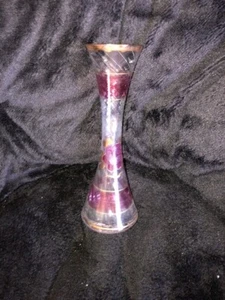 Bohemian Czech Clear Glass Vase Gold Gild Hand Painted Pink Flowers 8” - Picture 1 of 1