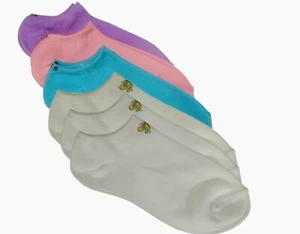 New Girls 6 pack No-Show Ankle Socks, Purple, Turquoise, Peach or White Size 7-9 - Picture 1 of 8