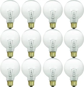 12Pack G25 Globe Light Bulbs, Vanity Clear Light, 2600K, 180LM, 25W - Picture 1 of 1