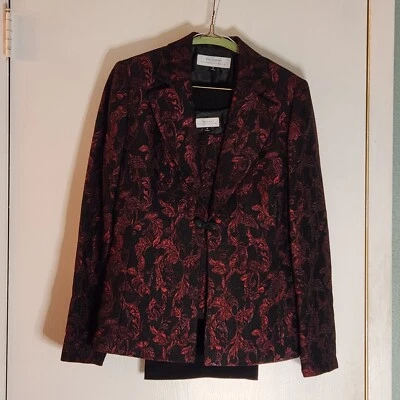 Tahari Arthur S. Levine Women's Red & Black Floral 3-Piece Suit Blazer Pants Top - Image 1 of 4