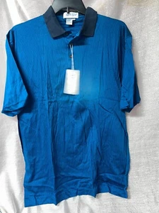 Vintage Mark Scot Blue/black Striped Short Sleeve Polo Shirt Size L Seaforth - Picture 1 of 5