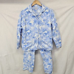 Lanz Of Salzburg Pajama Set Size S Blue Star Moon Print Top Pants Flannel - Picture 1 of 4