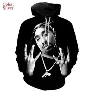 Men's Hoodies Rapper Rock Singer Tupac 3d Print Sweatshirts Women Hooded Over... - Picture 1 of 2