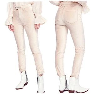 Free People Sweet Jane Velvet Cream Champagne High Waist Skinny Pants Sz 25 - Picture 1 of 10