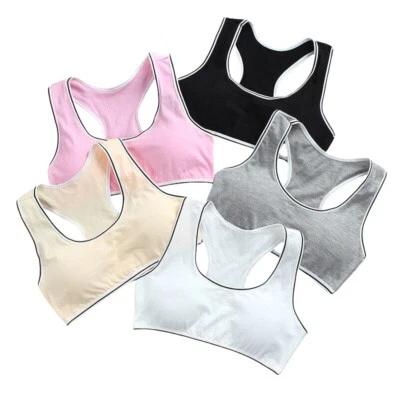 3 Pack Kids Teenage Girls Bra Training Bra with Pads Cotton Crop Tops Sports - Image 1 of 4