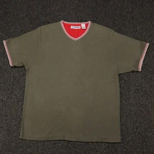 VTG Y2K V-neck T-shirt Boxy Heavy Weighted Large Gray Ringer 90’s Mall Core - Picture 1 of 8