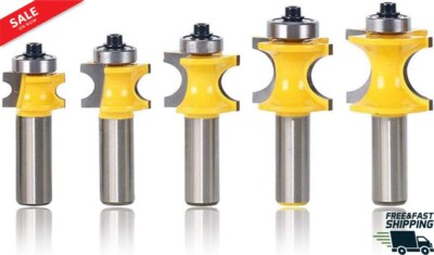 APLUS Halbstabfräser Set - 5 Stück Half Round Bearing Bullnose Router Bits Mit 1/2' Schaft
