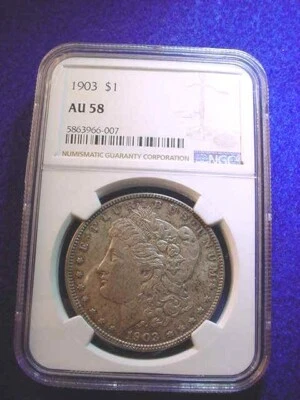 1903 MORGAN DOLLAR NGC CERTIFIED AU-58 EXTRAORDINARY TONED KEY DATE COIN! #502 - Image 1 of 4