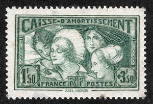 Frankreich SC B38 grün 1.50fr+3.50fr 1931 aufklappbar original Gummi Halbpost - Bild 1 von 1
