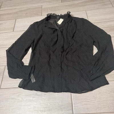 Blusa transparente Ann Taylor 100 % seda vintage a lunares con volantes talla M pequeña Foto 1 de 4